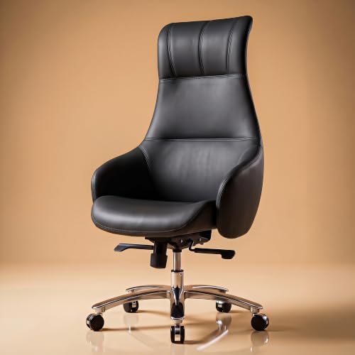 Image of DROGO Calista Ergonomic Office Chair for Work & Home with Premium Vegan Leather | Executive Boss Chair with 5 Cm Seat Depth Adjustment | 3-Point Tilt Recline Lock | Heavy Duty Metal Base (Black)