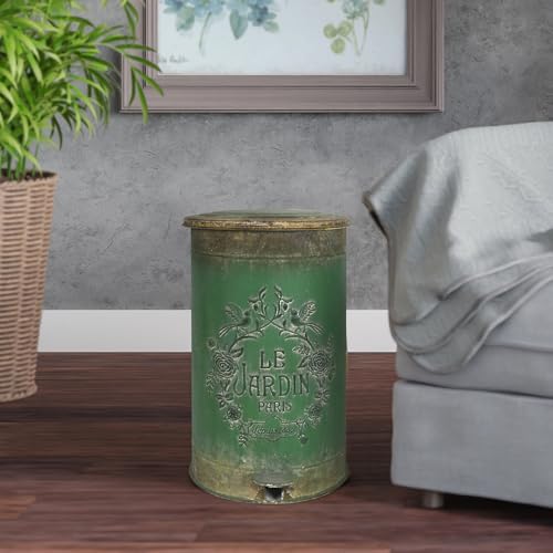 Image of Z&Z ornamentorum Retro Kitchen Trash Can with Lid 15 Liter /4 Gallon and Pedal Round Touchless Garbage Cans with Flower and Bird Patterns Outdoor Trash Can for Kitchen Park Garden Green