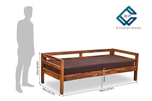 Image of Solid Wooden Sofa Cum Couch with Base Cushion for Living Room (Brown)