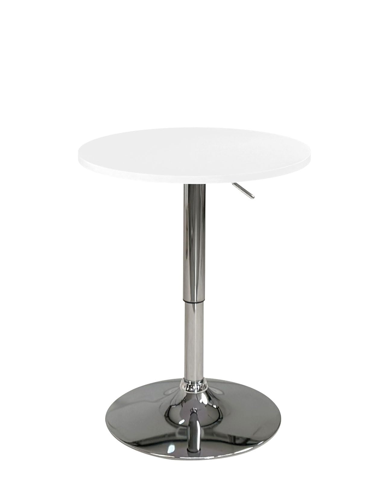 KAYELLES Table de Bar Ronde, Table de bistrot Design, Mange Debout, Hauteur réglable Pied Chrome, Ø60cm, pivotant SETI (Blanc)