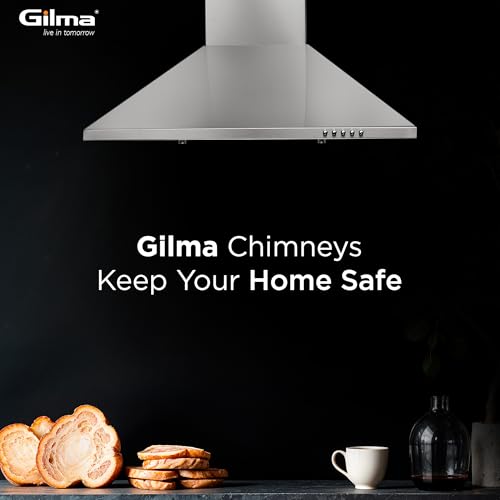 Image of Gilma 60 cm Baffle Filter Chimney | Silver Steel | Push Button Control | 3 Speed | LED | Lifetime on Motor, 2 Yrs Comprehensive Warranty by Gilma | Eva 60
