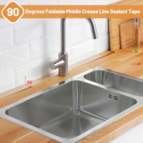 Image of Fixmend Clear Caulk Tape, 2 Roll Self Adhesive Caulk Strip Waterproof, Caulking Sealant Tape for Kitchen, Countertop, Bathroom, Sink, Shower, Bathtub, Toilet Edge Protector with Sealing Tool