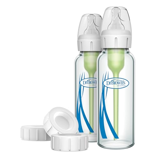 Image of Dr. Brown's Anti-Colic Options+ Narrow Glass Baby Bottle 8 oz/250 mL and Travel and Storage Baby Bottle Caps for and Options+ Baby Bottles - 3-Pack - Narrow