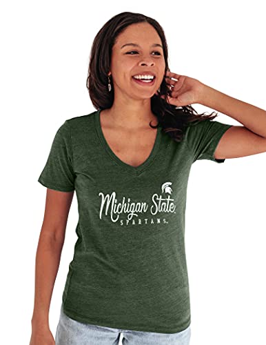 Blue 84 Women's Michigan State Spartans Premium V-neck Tri Blend T Shirt, Michigan State Spartans Forest Green, Large