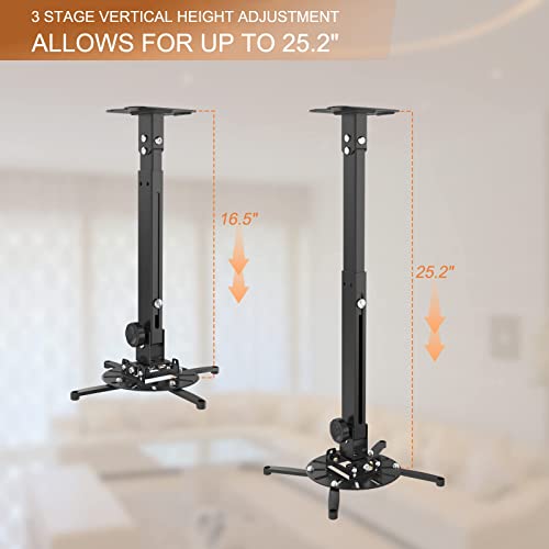 Joy Worker Universal Projector Ceiling Mount Wall Bracket Holder Fits Flat Or Sloped Ceiling Height Adjustable With Extendable Arms For Home And Office Projector #TOP2