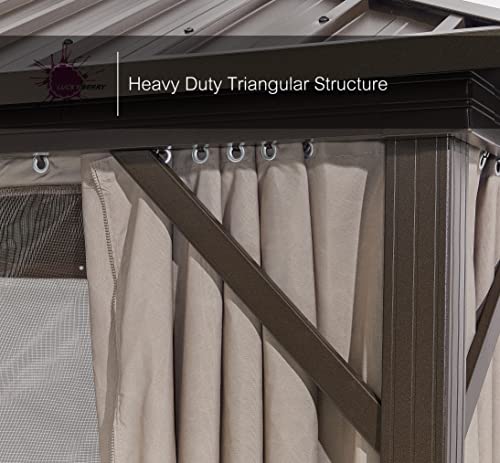 Luckyberry 10' X 12' Outdoor Hardtop Galvanized Steel Roof Double Top Permanent Gazebo Canopy Curtains Aluminum Frame Patio Garden Gazebo With Netting #TOP1
