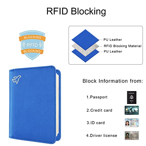 Image of WALNEW Passport Holder for Travel, RFID Passport Cover Wallet for Women Men, PU Leather Passport Book Card Holder Case with Pen, Travelling Essentials for Flying