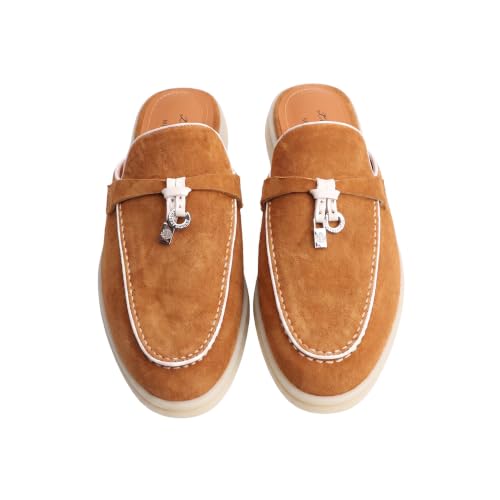 Image of XOBZJH Designer Women's Mules Flat Heel - Suede Leather Flats with Tassel Detail, Comfortable Slip-On Backless Loafers,Casual & Work Shoes
