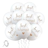 50 Stück Luftballons Hochzeit, Just Married Deko, Just Married Ballon, Hochzeitsballons Weiß, Deko Hochzeit für Standesamt Heiratsantrag Verlobung