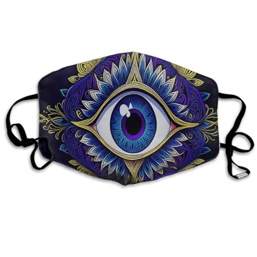 Adults Boys Girls Custom Fit Protective Masks Scarf Anti Dust Windproof Half Face Mouth Cover, Abstract Symbol Of All Seeing Eye Boho Indian Ethnic Face Decorations for Outdoors Home And Daily Use