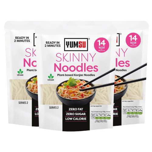 Yumsu Skinny Konjac Noodles 380g Low Calorie Low Carb Shirataki Noodles Gluten Free Vegan Keto Friendly Ready in 23 Minutes No Boil (3-Pack)