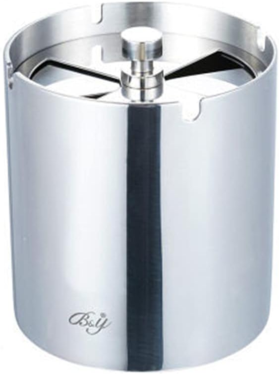 Ashtray,Stainless Steel Rotating Ashtray with lid, Sealed Office and Home Coffee Table European Style Smoke Cup-heightened Sanding