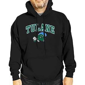 Campus Colors Adult Arch & Logo Soft Style Gameday Hooded Sweatshirt (Tulane Green Wave – Black, Small)