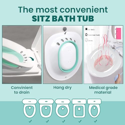 Image of INTERIA Sitz Bath Tub for Toilet Seat with Pump Flusher - Postpartum Care, Hemorrhoids, Piles Relief Portable & Foldable Tub for Adult