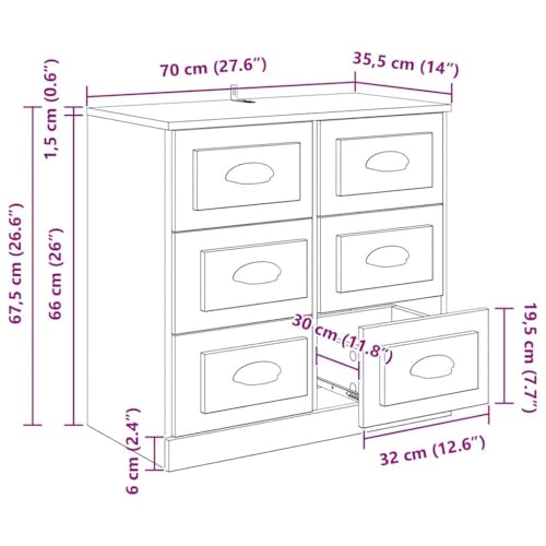 vidaXL Vitrina Roble Negro 70 x 35,5 x 67,5 cm Madera contrachapada, Amplio Espacio, aparador rústico, Resistente Mueble de Madera, cómodo Organizador para el hogar - imagen 3