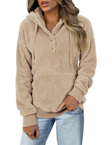 onlypuff Sherpa Pullover Pullover für Frauen Fleece Sweatshirts Winter Warme Tunika Tops Pullover, #1 A-Kaki, XXL