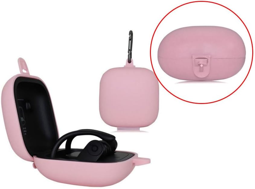 Compatible Powerbeats Pro Case Cover Silicone Full Protective Shockproof Case Wireless Headset Protective Case Cover with Carabiner - Pink - Image 3