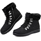 Chaoslook Womens Snow Boots Waterproof Leather Fur Lined Winter Warm Boots for Women Comfortable Platform Lace up PU Fashion Ankle Booties Black 9