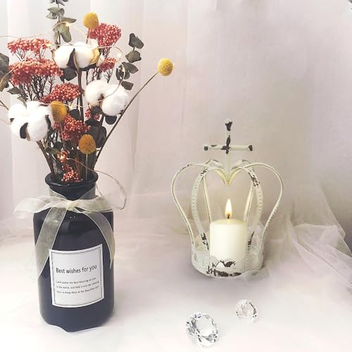 BOOMLATU Shabby Chic Crown Candle Holder Stand,Metal Tabletop Candlestick Ornament Crown Centerpieces for Tables Centerpiece Home Decor Wedding Part (White, Large)