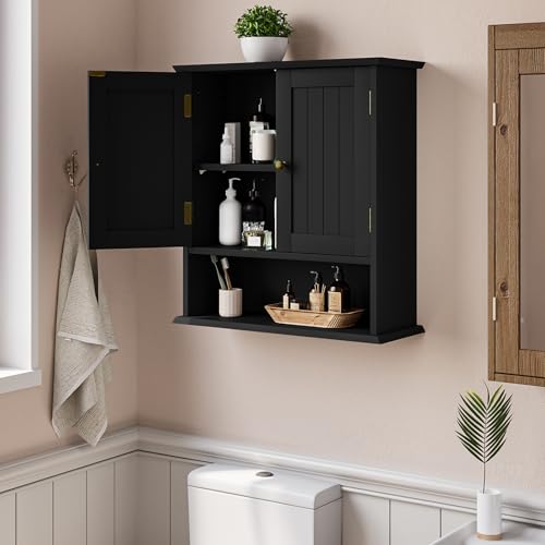 image for Smuxee Black Wall Cabinet, Small, 2-Door Medicine Cabinet with Adjusta