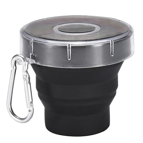 Outlery Collapsible Silicone Travel Cup - Leak-Proof Lid - Portable & Reusable Foldable Mug for Camping, Running, On-The-Go Adventures - Expandable Drinking Cup - Black, Ideal for Outdoor Excursions