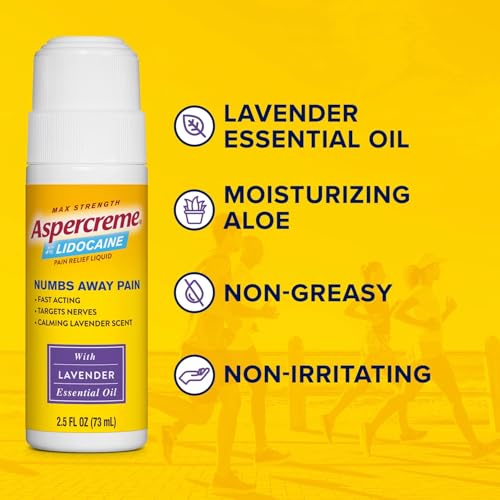 Aspercreme Essential Oils Lidocaine Pain Relief with No-Mess Roll-On Applicator, Max-Strength Lidocaine Numbs Away Nerve Pain, Moisturizing Aloe Hydrates Skin, Lavender, 2.5 Oz., 2pk - Thumbnail 5