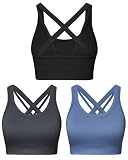 Nikuja Sports Bras for Women,Strappy Running Sports Bras for Women High Support with Removable Pads 3 Pack(0001_Black+Grey+Colony Blue_XL)