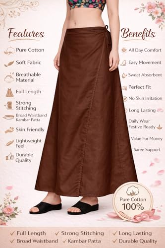 Image of CITIX Pure Cotton Petticoat for Woman Saree | Adujastable Drawstring Waist