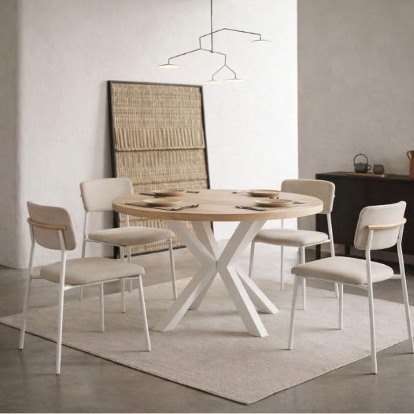 Dekori Möbel Table ronde extensible pour salle à manger RAL avec pieds en bois, style scandinave, diamètre variant de : 90 à 220 cm (chêne Sonoma/blanc,...