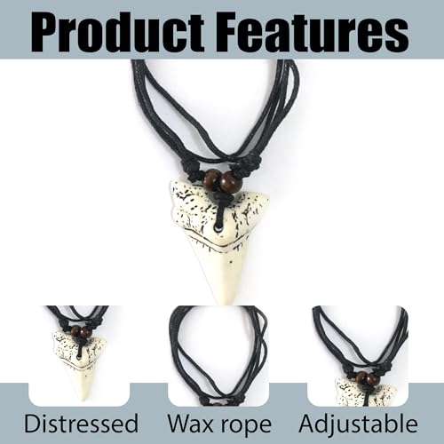 Teegxddy 2 Stücke haifischzähne-Anhänger-Halsketten，Mädchen-Jungen-Halsketten, Anhänger-Halsketten, Halsketten, haizahn kette，Frauen Halskette,Surferkette Herren(Weiß Und Braun)