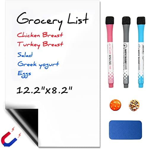 HAMIGAR Small Magnetic Dry Erase Board Grocery List Magnetic Whiteboard for Fridge Shopping List for Kitchen 8.2"x12.2" Planner Sheet for Refrigerator, Include 3 Markers, 1 Eraser, 2 Magnets