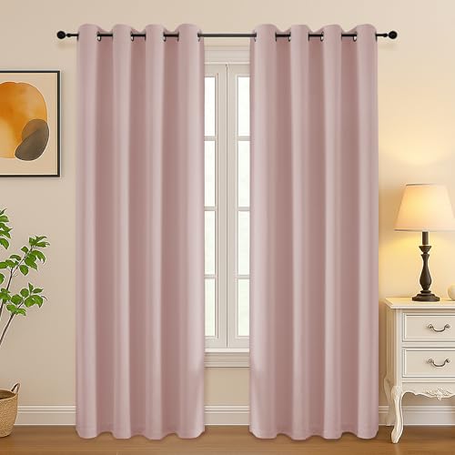 Image of Simplebrand Blush Curtains for Bedroom Living Room 72 Inches Long 2 Panels Set, Room Darkening Thermal Insulated Curtains & Drapes, Solid Grommet Noise Reducing Window Treatment, W50 x L72 Inch