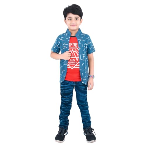Image of Jam & Sugar Boys Cotton Printed T-Shirt with Attached Shrug Jacket - Half Sleeves