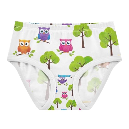 Toddler Briefs, Cute Colorful Cartoon Owls Girls' Cotton Brief Underwear, 2–8 Years