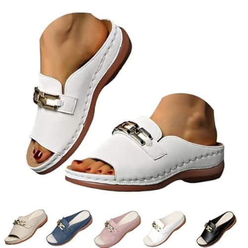 Women's Orthopedic Platform Wedge Sandals With Arch Support Comfortable Low Heel Wide Width Womens Summer Slippers ? (white,23.5
