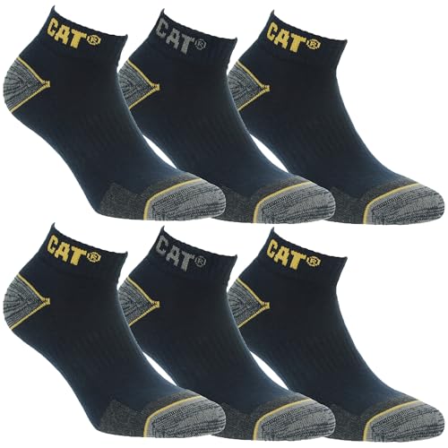 Caterpillar 6/12 Paires Chaussettes Travail Sneaker Hommes Prévention des Accidents Talon et Pointe Renforcées Coton, bleu, 39-42