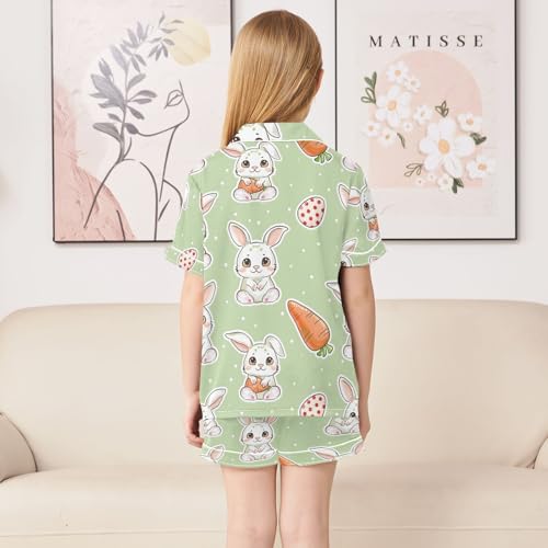 ALAZA Cute Rabbit Strawberry Polka Dot Pajamas Satin Pajama Set Short Sleeve Button Down Sleepwear4
