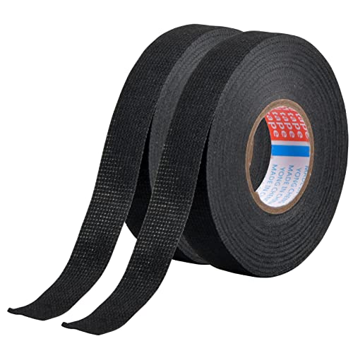 Aohyue 2 rollos de cinta adhesiva resistente al calor, 19 mm x 15 m, cinta aislante negra para mazos de cables, cinta adhesiva para automoción, cinta eléctrica, antideslizante para el hogar, coche y
