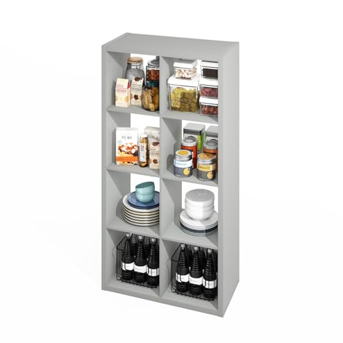 Image of Furinno Hermite 8-Cube Open Shelves Kitchen Storage, Kitchen Island, Bakers Rack, Buffet Sideboard, Light Grey