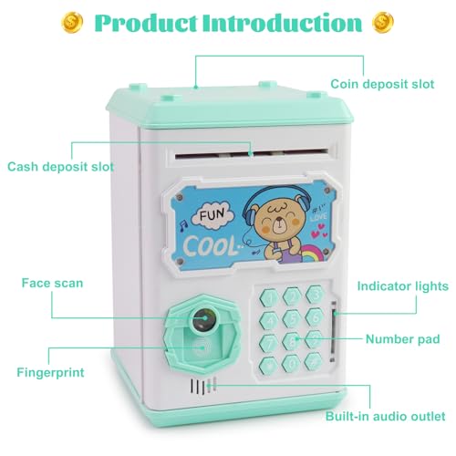 Image of Motiloo Money Bank for Kids - Large Electronic Coin Bank with Password Protection and Automatic Paper Money Scroll - Great Gift for Boys and Girls (Bear)