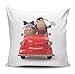 Produktbild Kissenhülle/Kissenbezug 40x40cm - Motiv: Zwei Schafe in einem roten Auto| 017