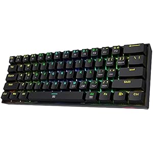 Redragon K630 Dragonborn 60% Wired RGB Gaming Keyboard, 61 Keys Compact Mechanical Keyboard with Red Switch, Pro Driver Support, Black