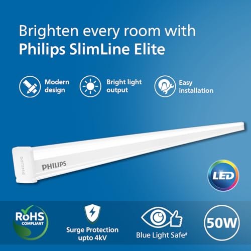 Image of Philips SlimLine Elite 50W LED Batten Light | High Brightness & Energy Efficient | Sleek Slim Design | Ideal for Home, Office & Commercial Use | CoolDay Light, Pack of 4