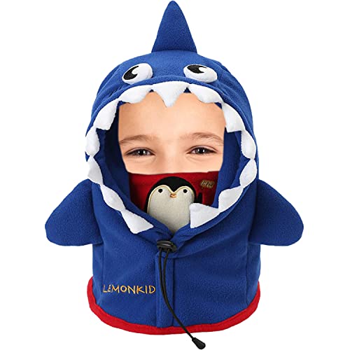 7-Mi Kids Balaclava Full Face Mask 3 in 1 Boys/Girls Neck Warmer Windproof Ski Caps Winter Hat Hood Fleece Wear Gear for Skiing, Snowboard Cycling Outdoor (Shark)