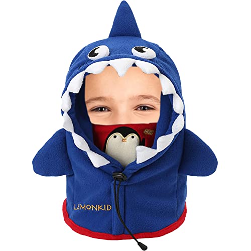 Kids Balaclava Ski Mask, 3 in 1 Boys/Girls Children's Fleece Full Face Masks Hood Windproof Outdoor Cycling Winter Cold Weather Hat Shark