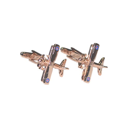 Mancuernillas para hombre con diseño de biplano en oro rosa