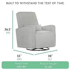 Evolur Holland Upholstered Plush Seating Glider Swivel Glider Chair for Nursery in Harbor Modern Nursery Glider Tool Free Assembly Easy to Clean Environmentally Conscious Glider