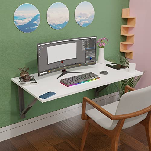 Image of Compal Folding Wall Mounted Study Table, Office Table, Laptop, Folding Utility for Home Office Portable & Space-Saving Floating Desk 23.5X31.5 Inch Wall Mount Table White
