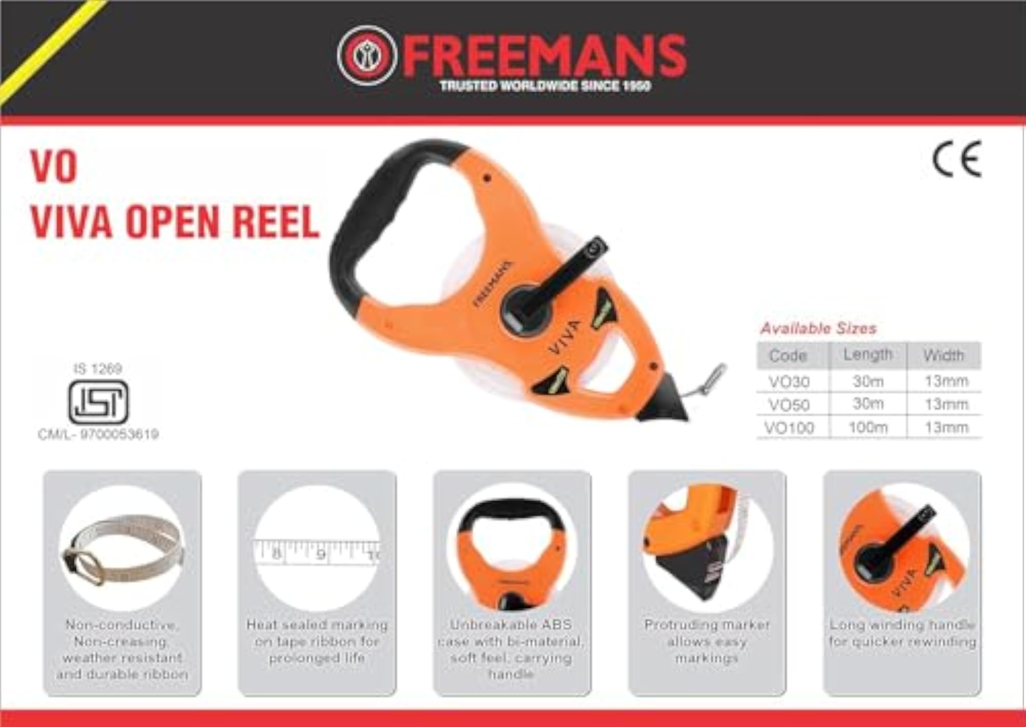 Viva Open Reel 100m Fibreglass Measuring Tape