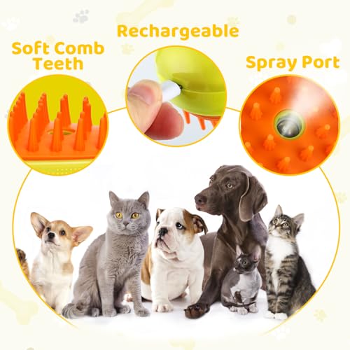 Cat Brush 3-in-1 Steamy Self-Cleaning Rechargeable Grooming Brush for Pets Electric Pet Hair Removal Comb - Image 3